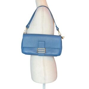 Divina Firenze Italian Leather Baquette Shoulder Bag Abbi Blue Made In Italy